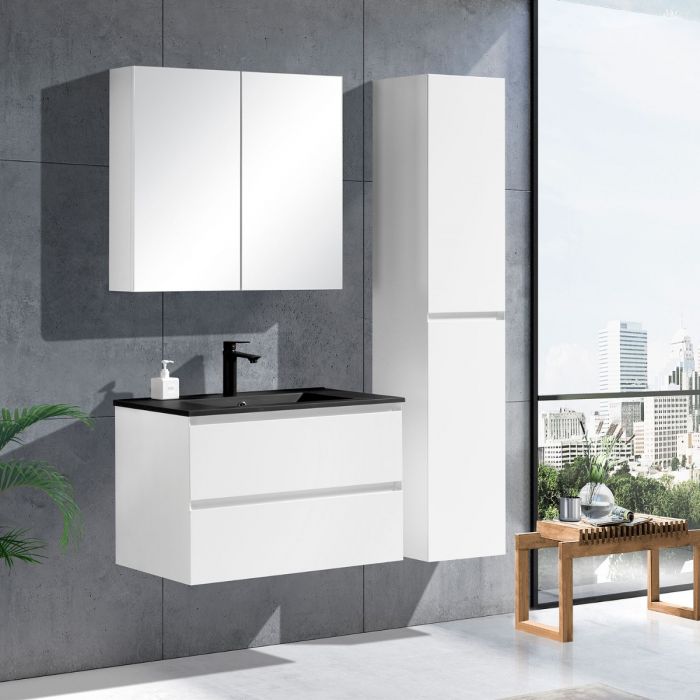NoraDesign 80 cm badeværelsesmøbel hvid mat m/sort servant