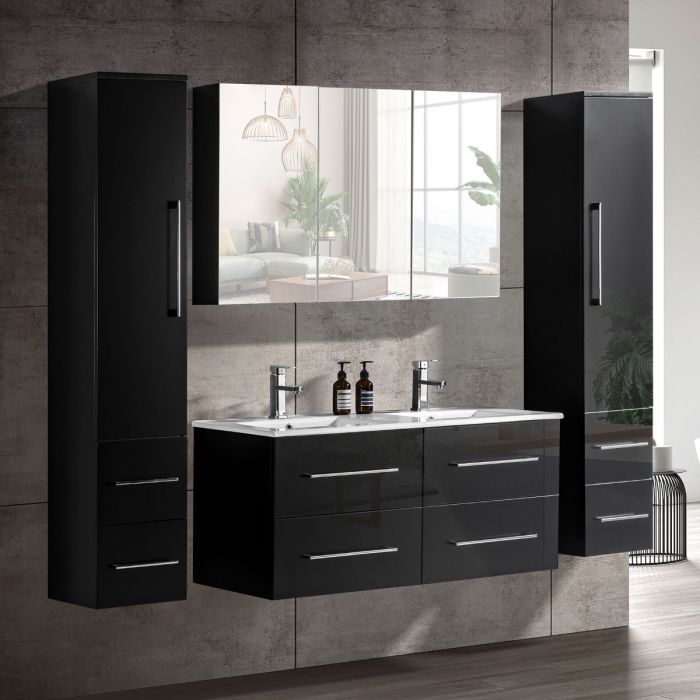OliviaDesign 120 cm badeværelsemøbel dobbelt i sort højglans
