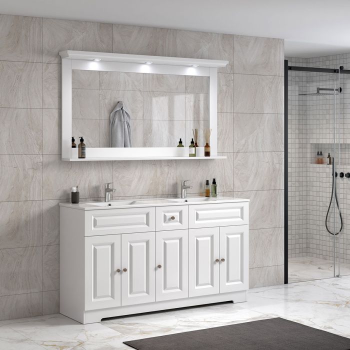 ModeniDesign 150 cm hvid mat badeværelsesmøbel m/hvid håndvask og spejl