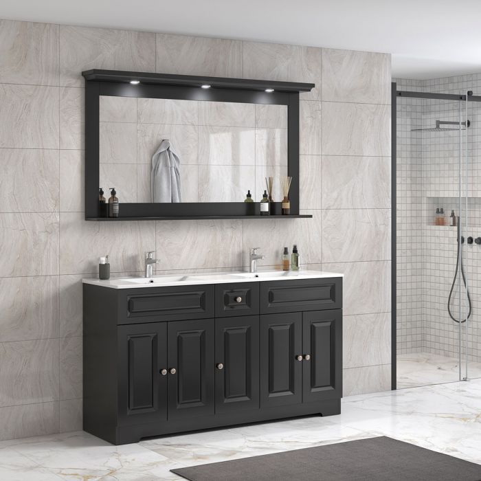 ModeniDesign 150 cm sort mat badeværelsesmøbel m/hvid håndvask og spejl