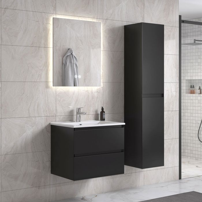 NoraDesign 60 cm sort mat badeværelsesmøbel med spejl og 1 højskab