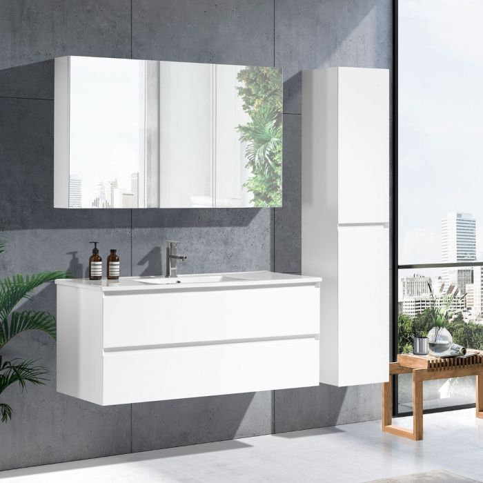 NoraDesign 120 cm badeværelsesmøbel single hvid matt