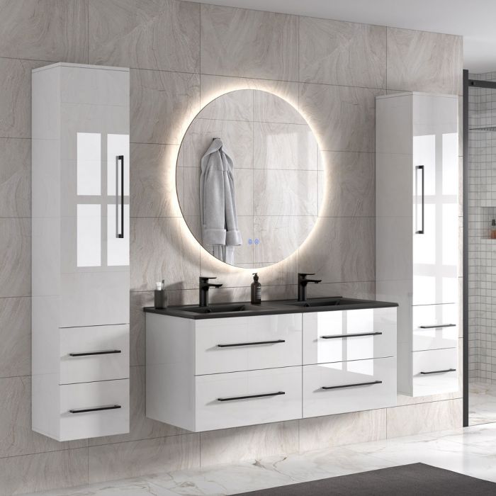OliviaDesign 2 120 cm badeværelsemøbel dobbelt i hvid højglans m/sort servant