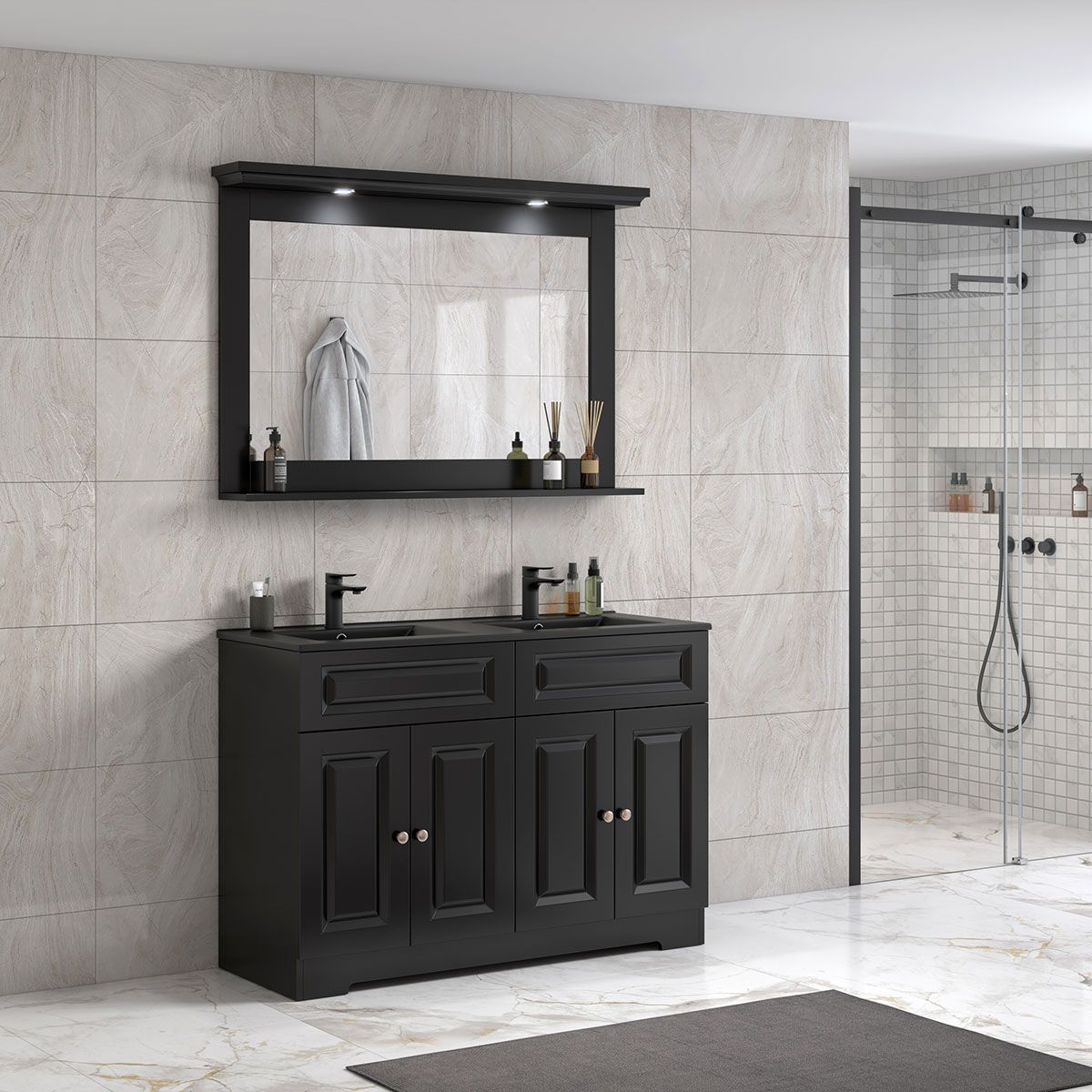 ModeniDesign 120 cm sort mat badeværelsesmøbel m/sort håndvask og spejl Sparmax.dk