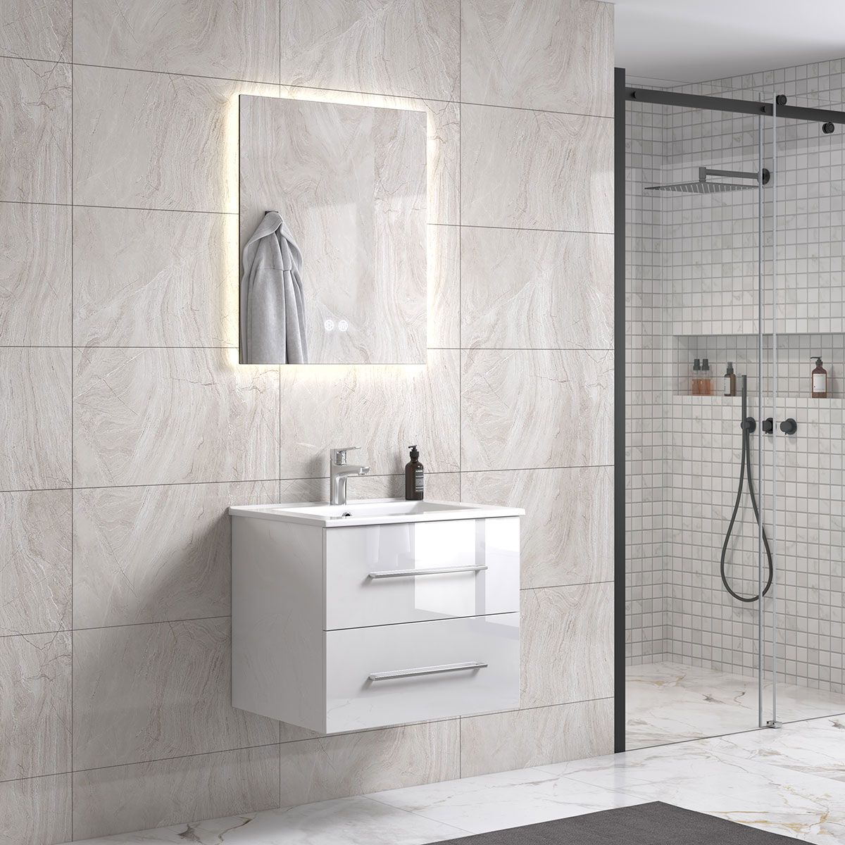 LindaDesign 60 cm badeværelsesmøbel m/hvid og spejl Sparmax.dk