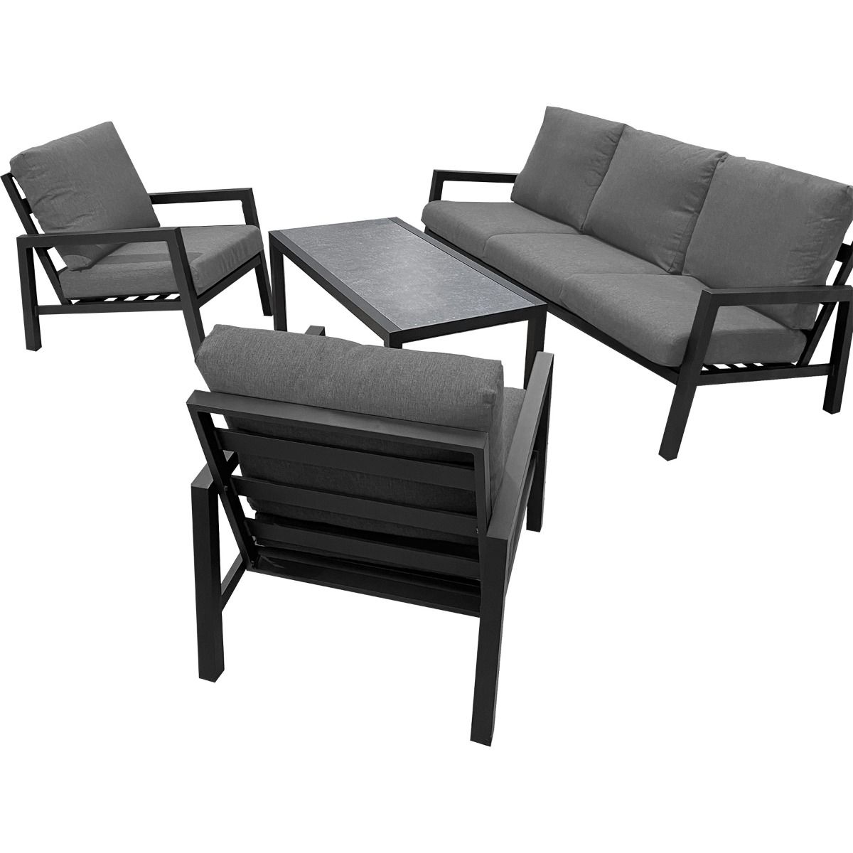 En sætning Fil bur Jamaica loungegruppe m/bord, 3-personers sofa og 2 stole i aluminium -  Sparmax.dk
