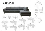Arendal 25A sofa med sjeselong - lys grå