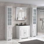 ModeniDesign 80 cm hvid mat badeværelsesmøbel m/sort håndvask og spejl