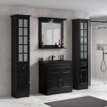 ModeniDesign 80 cm sort mat badeværelsesmøbel m/sort håndvask og spejl