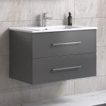 LindaDesign 80 cm grå mat badeværelsesmøbel m/spejlskap