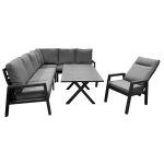 Jamaica hjørnesofa 2C3 m/spisebord og 1 recliner stol i antracit aluminium