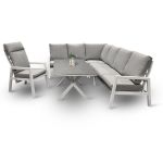 Jamaica hjørnesofa 2C3/3C2 m/spisebord og 1 recliner stol i hvid aluminium