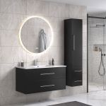 LindaDesign 100 cm badeværelsesmøbel m/hvid håndvask og rundt spejl
