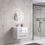 LindaDesign 60 cm badeværelsesmøbel m/hvid håndvask og rundt spejl