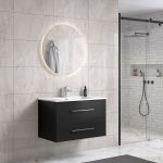 LindaDesign 80 cm badeværelsesmøbel m/hvid håndvask og rundt spejl