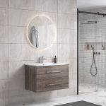 LindaDesign 80 cm badeværelsesmøbel m/hvid håndvask og rundt spejl