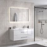 LindaDesign 120 cm badeværelsesmøbel dobbel m/hvid håndvask og spejl