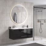 LindaDesign 120 cm badeværelsesmøbel dobbel m/hvid håndvask og rundt spejl