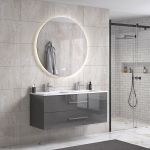 LindaDesign 120 cm badeværelsesmøbel dobbel m/hvid håndvask og rundt spejl