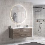 LindaDesign 120 cm badeværelsesmøbel single m/hvid håndvask og rundt spejl