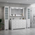 ModeniComfort 150 cm hvid mat badeværelsesmøbel med 2 højskabe