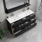ModeniComfort 150 cm sort mat badeværelsesmøbel med 2 højskabe