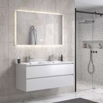 NoraDesign 120 cm badeværelsesmøbel dobbel m/hvid håndvask og spejl