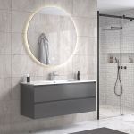 NoraDesign 120 cm badeværelsesmøbel single m/hvid håndvask og rundt spejl