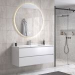 NoraDesign 120 cm badeværelsesmøbel single m/hvid håndvask og rundt spejl