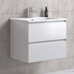 NoraDesign 60 cm badeværelsesmøbel m/hvid håndvask og rundt spejl