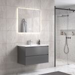 NoraDesign 80 cm badeværelsesmøbel m/hvid håndvask og spejl