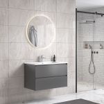 NoraDesign 80 cm badeværelsesmøbel m/hvid håndvask og rundt spejl