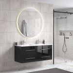 OliviaDesign 120 cm badeværelsesmøbel dobbel m/hvid håndvask og rundt spejl