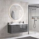 OliviaDesign 120 cm badeværelsesmøbel dobbel m/hvid håndvask og rundt spejl