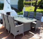 Holiday - havesæt med stort bord og 6 reclinerstole - gråmix