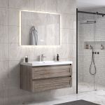 Victoria 100 cm grå alm badeværelsesmøbel m/hvid håndvask og spejl