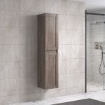 Victoria 120 cm grå alm badeværelsesmøbel m/hvid håndvask og rundt spejl