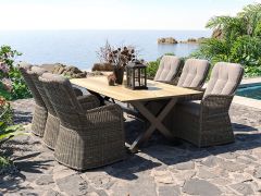 Villa - Havesæt med HPL bord 220 cm og 6 Living-stole i gråmix
