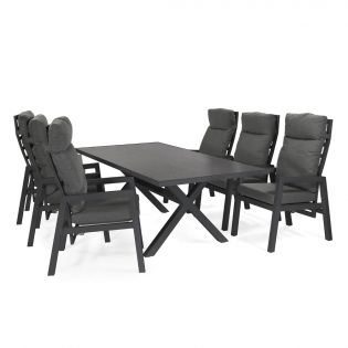 Jamaica spisegruppe m/bord og 6 recliner stole i aluminium
