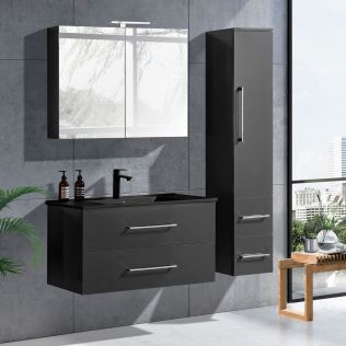 LindaDesign 100 cm badeværelsesmøbel i grå mat med sort servant