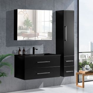 LindaDesign 100 cm badeværelsesmøbel i sort mat med sort servant