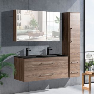 LindaDesign 120 cm badeværelsesmøbel dobbel i grå alm med sort servant