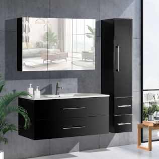 LindaDesign 120 cm sort højglans badeværelsesmøbel med 1 højskab
