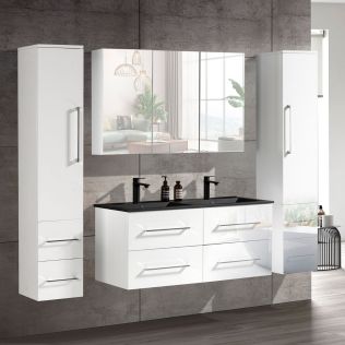 OliviaDesign 120 cm badeværelsemøbel dobbel i hvid højglans med sort servant