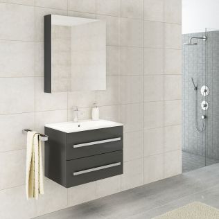 Linda lux 60 cm grå højglans badeværelsemøbel m/hvid håndvask og spejl
