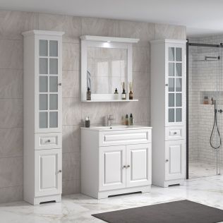 ModeniDesign 80 cm hvid mat badeværelsesmøbel med 2 højskabe