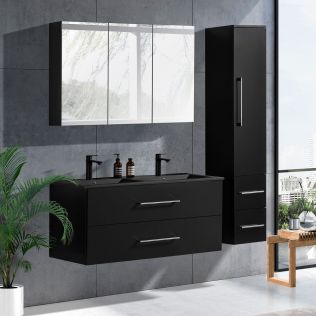 LindaDesign 120 cm badeværelsesmøbel dobbel i sort mat med sort håndvask