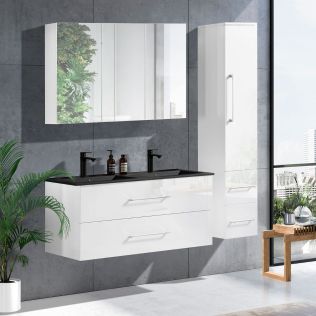 LindaDesign 120 cm badeværelsesmøbel dobbel i hvid højglans med sort servant