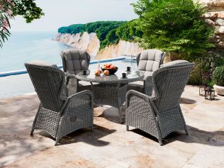 Comfort rund - havesæt med 4 Karibia-stole i gråmix