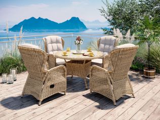 Comfort rund - havesæt med 4 Karibia-stole i naturmix